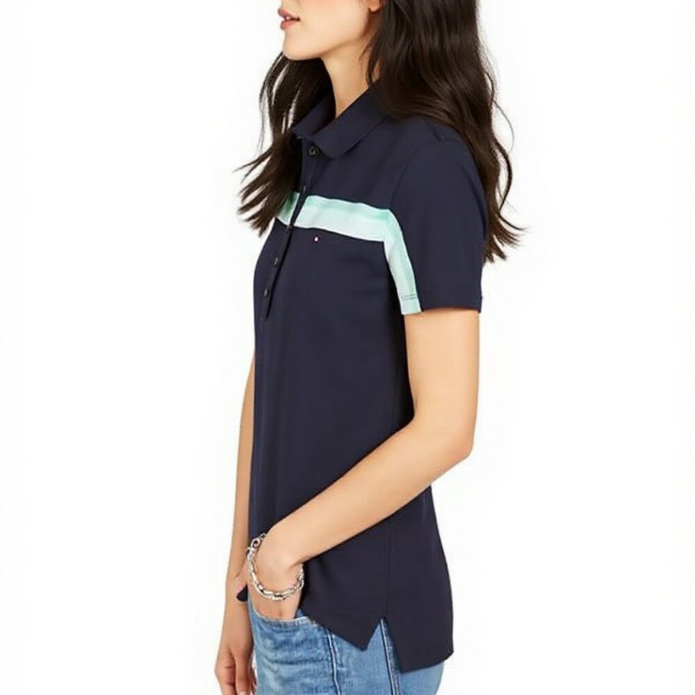 ✨Tommy Hilfiger Women’s Polo S/P Navy & Green Stripes – Classic Preppy Style✨ - Picture 3 of 5